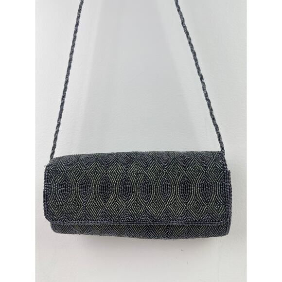INGE CHRISTPHER Beaded Shoulder Bag Clutch Gray Silver Black Eveningwear Formal - Picture 4 of 8